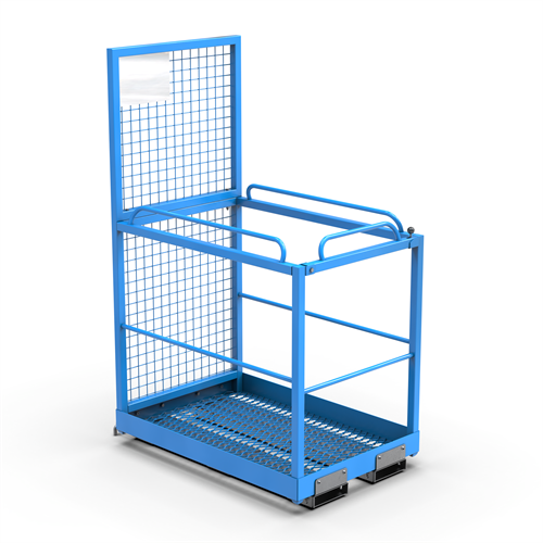 Arbetskorg för två personer till gaffeltruck och gaffelställ sett framifrån