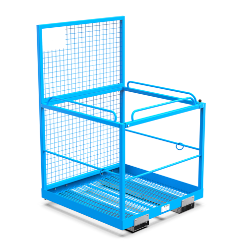 Arbetskorg för en person till gaffeltruck och gaffelställ sett framifrån